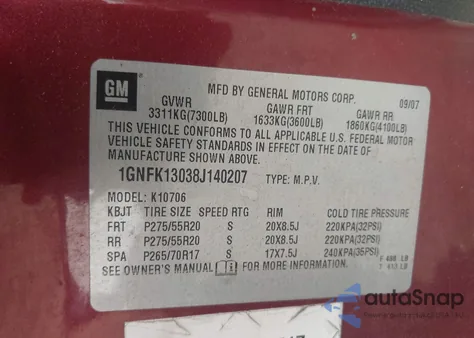 2008 Chevrolet Tahoe Ltz z USA, uszkodzony, nr VIN 1GNFK13038J140207